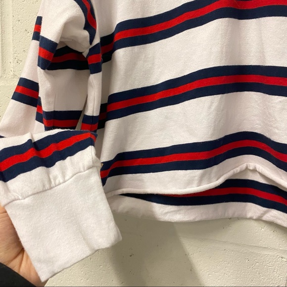 BRANDY MELVILLE White Red Cropped Polo Long Sleeve Top - Picture 4 of 8
